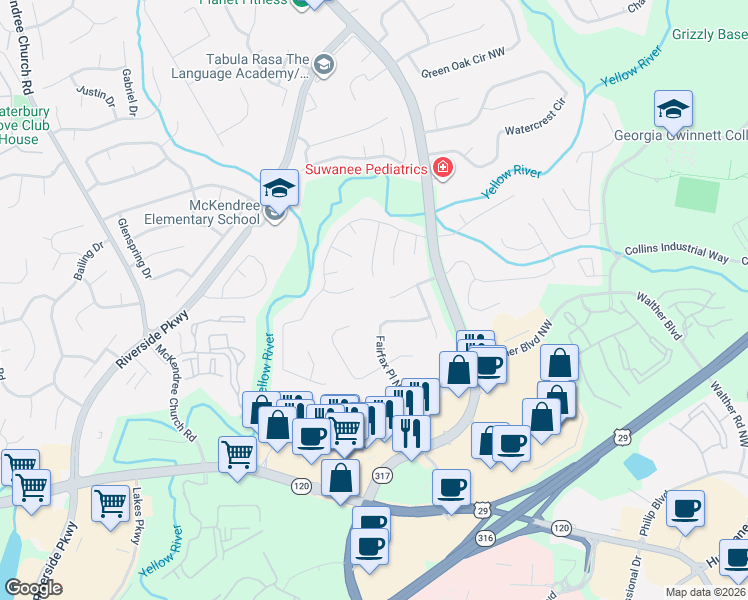 map of restaurants, bars, coffee shops, grocery stores, and more near 640 Dartmouth Court Northwest in Lawrenceville