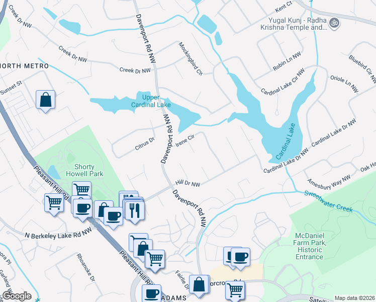map of restaurants, bars, coffee shops, grocery stores, and more near 2653 Amy Court in Duluth