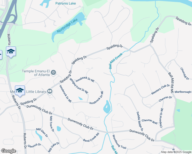 map of restaurants, bars, coffee shops, grocery stores, and more near 7950 Innsbruck Drive Northeast in Atlanta