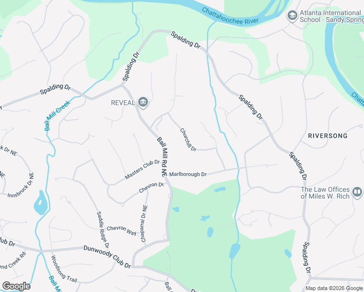 map of restaurants, bars, coffee shops, grocery stores, and more near 150 Churchill Dr in Atlanta