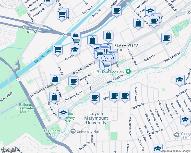 map of restaurants, bars, coffee shops, grocery stores, and more near in Los Angeles
