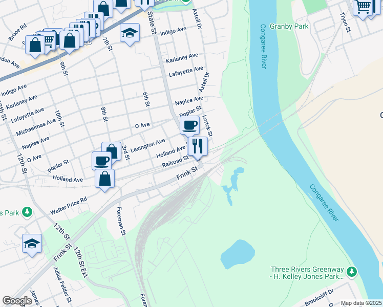 map of restaurants, bars, coffee shops, grocery stores, and more near 2018 State Street in Cayce