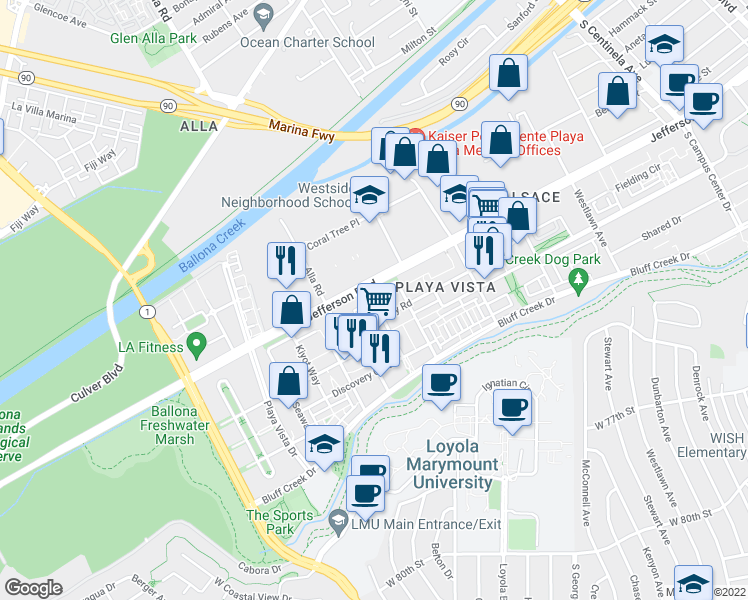 map of restaurants, bars, coffee shops, grocery stores, and more near Agustin Place in Los Angeles
