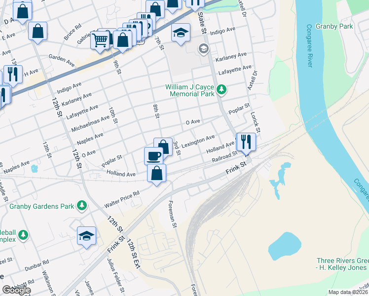 map of restaurants, bars, coffee shops, grocery stores, and more near 733 Lexington Avenue in Cayce