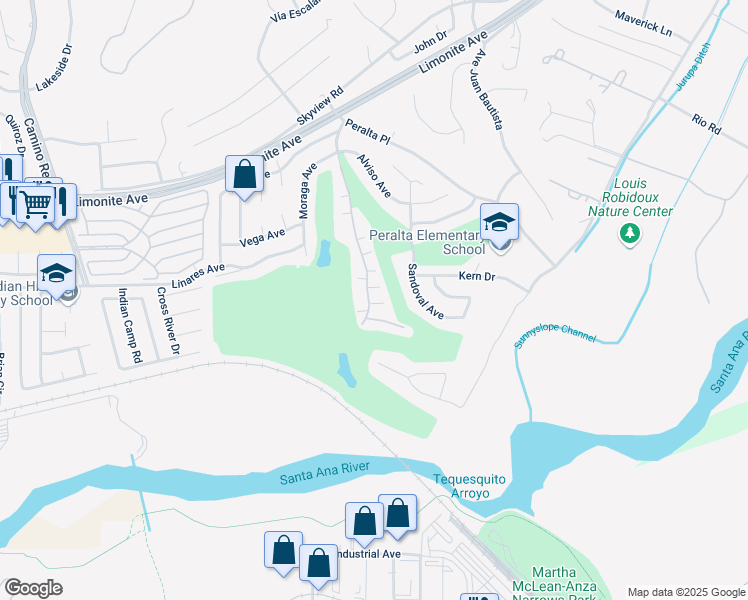 map of restaurants, bars, coffee shops, grocery stores, and more near 6234 Avenue Juan Diaz in Riverside