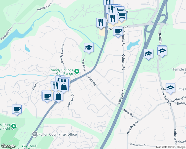 map of restaurants, bars, coffee shops, grocery stores, and more near 8111 Roswell Road in Atlanta