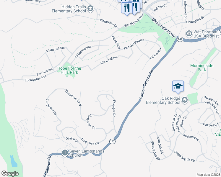 map of restaurants, bars, coffee shops, grocery stores, and more near 2482 Limestone Court in Chino Hills