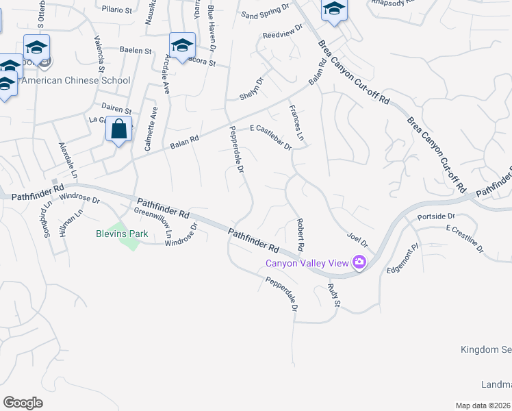 map of restaurants, bars, coffee shops, grocery stores, and more near 2402 Pepperdale Drive in Rowland Heights