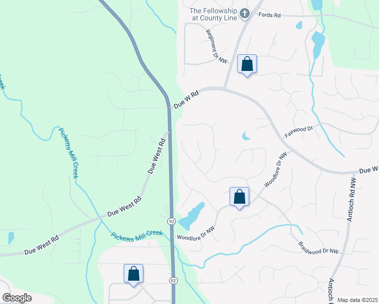 map of restaurants, bars, coffee shops, grocery stores, and more near 656 Braidwood Drive Northwest in Acworth