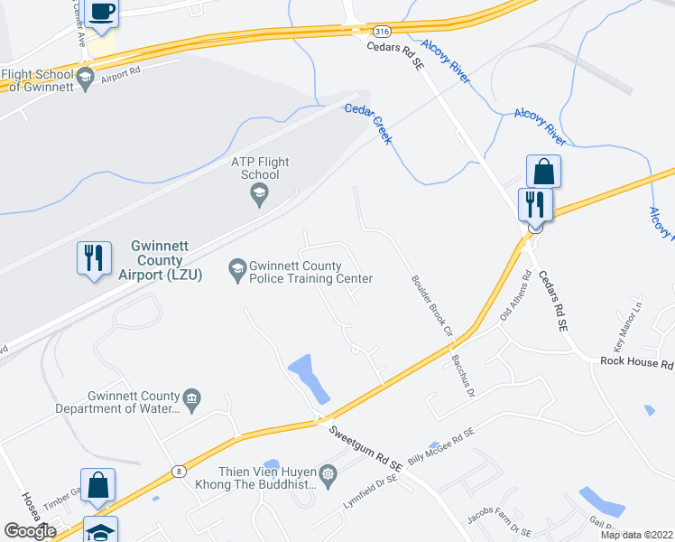 map of restaurants, bars, coffee shops, grocery stores, and more near 946 Grenier Terrace Northeast in Lawrenceville
