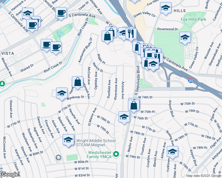 map of restaurants, bars, coffee shops, grocery stores, and more near 7326 Dunfield Avenue in Los Angeles