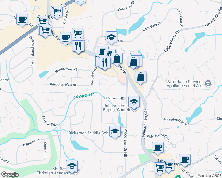 map of restaurants, bars, coffee shops, grocery stores, and more near 4487 Dobbs Crossing in Marietta