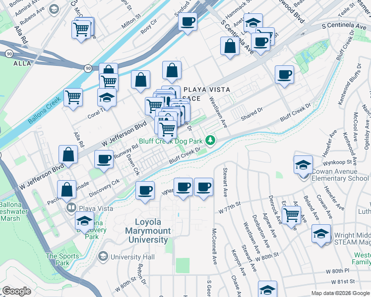 map of restaurants, bars, coffee shops, grocery stores, and more near 12771 Shell Place in Los Angeles