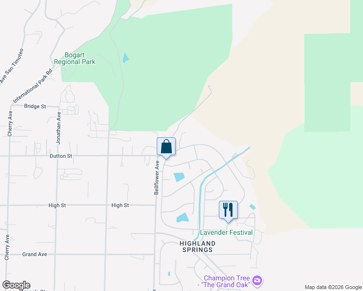 map of restaurants, bars, coffee shops, grocery stores, and more near 10055 Comanche Circle in Cherry Valley