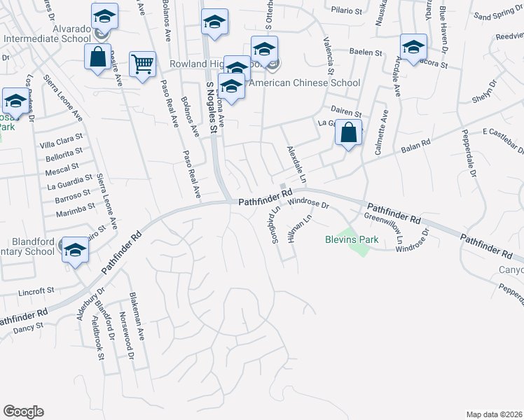 map of restaurants, bars, coffee shops, grocery stores, and more near 19126 Orbit Court in Rowland Heights