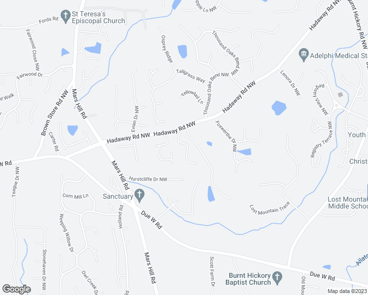 map of restaurants, bars, coffee shops, grocery stores, and more near 735 Oak Mountain Road Northwest in Kennesaw