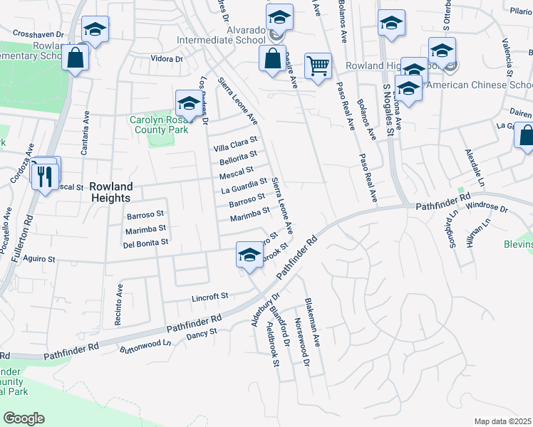 map of restaurants, bars, coffee shops, grocery stores, and more near 2503 Abonado Place in Rowland Heights
