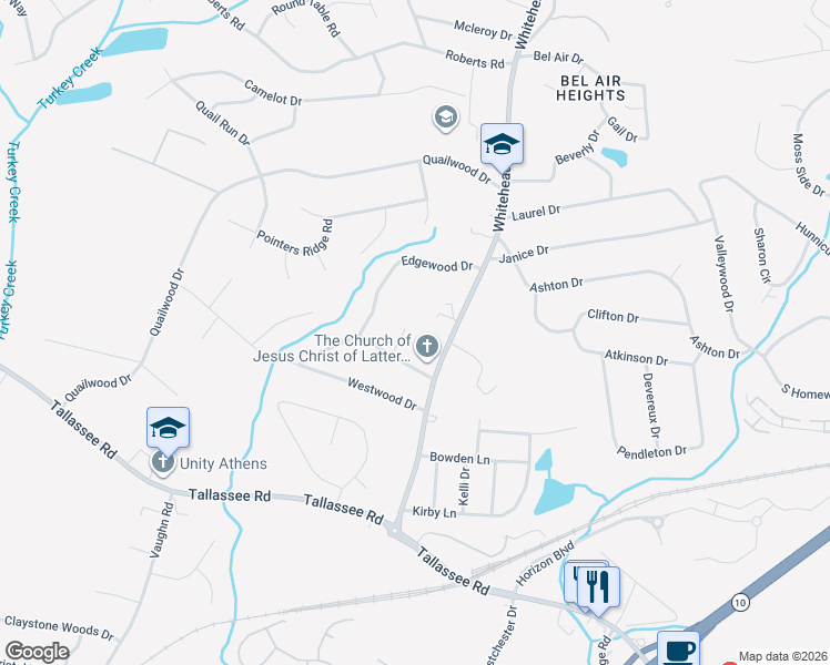 map of restaurants, bars, coffee shops, grocery stores, and more near 65 Maynard Court in Athens