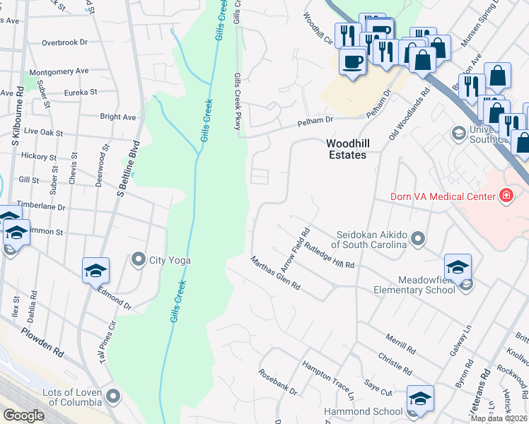 map of restaurants, bars, coffee shops, grocery stores, and more near 5931 Marthas Glen Road in Columbia