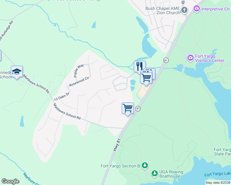 map of restaurants, bars, coffee shops, grocery stores, and more near 1494 Box Circle in Winder