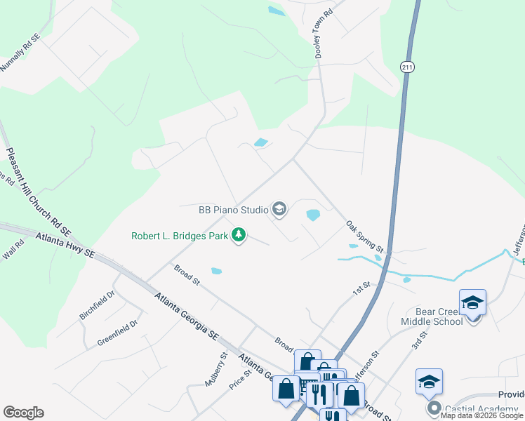 map of restaurants, bars, coffee shops, grocery stores, and more near 1217 Oak Springs Way in Statham