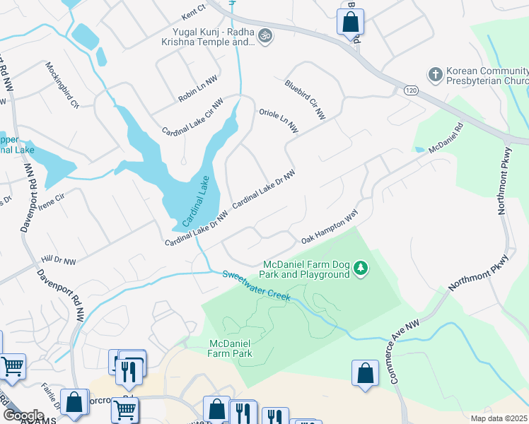 map of restaurants, bars, coffee shops, grocery stores, and more near 3117 Oaktree Lane Northwest in Duluth