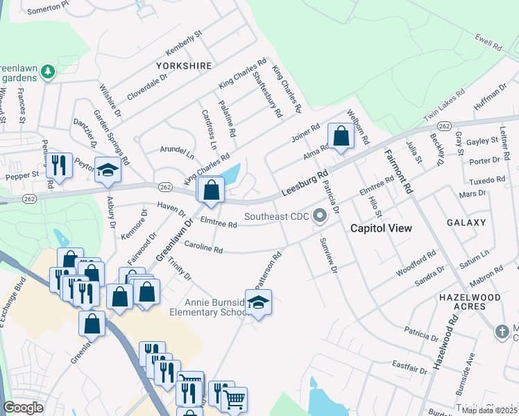 map of restaurants, bars, coffee shops, grocery stores, and more near 1452 Leesburg Road in Columbia