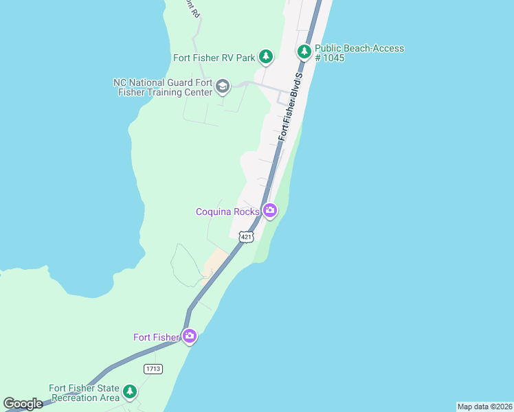 map of restaurants, bars, coffee shops, grocery stores, and more near 1354 Fort Fisher Boulevard South in Kure Beach