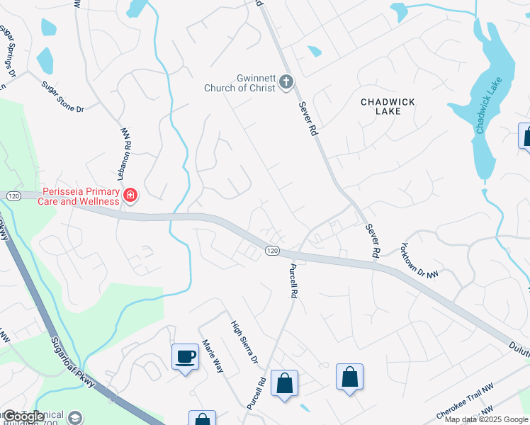 map of restaurants, bars, coffee shops, grocery stores, and more near 2001 Stone Path Way Northwest in Lawrenceville