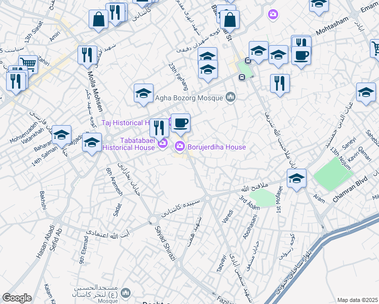 map of restaurants, bars, coffee shops, grocery stores, and more near in Kashan