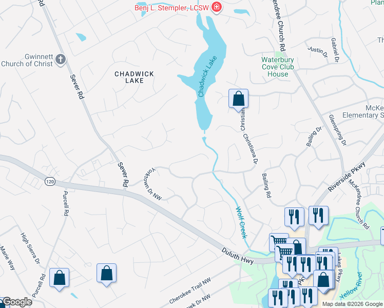 map of restaurants, bars, coffee shops, grocery stores, and more near 1530 Twin Bridge Lane in Lawrenceville