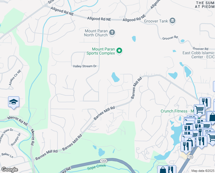map of restaurants, bars, coffee shops, grocery stores, and more near 953 Mill Stone Drive in Marietta