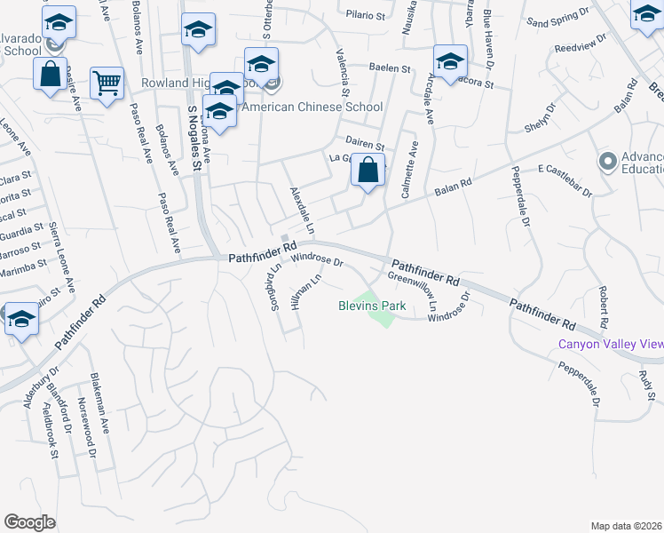 map of restaurants, bars, coffee shops, grocery stores, and more near 19306 Windrose Drive in Rowland Heights