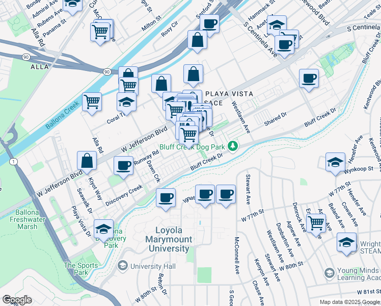 map of restaurants, bars, coffee shops, grocery stores, and more near in Los Angeles