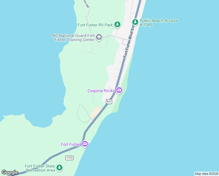 map of restaurants, bars, coffee shops, grocery stores, and more near 2404 Surfrider Court in Kure Beach