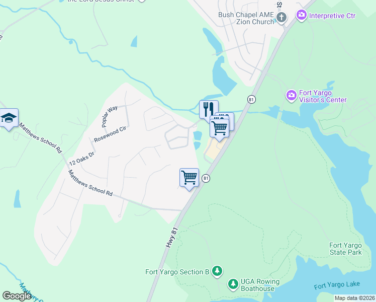 map of restaurants, bars, coffee shops, grocery stores, and more near 1468 Box Circle in Winder