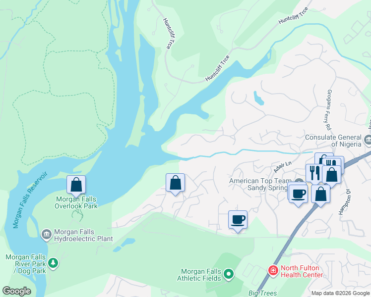 map of restaurants, bars, coffee shops, grocery stores, and more near 27 Wing Mill Road in Atlanta