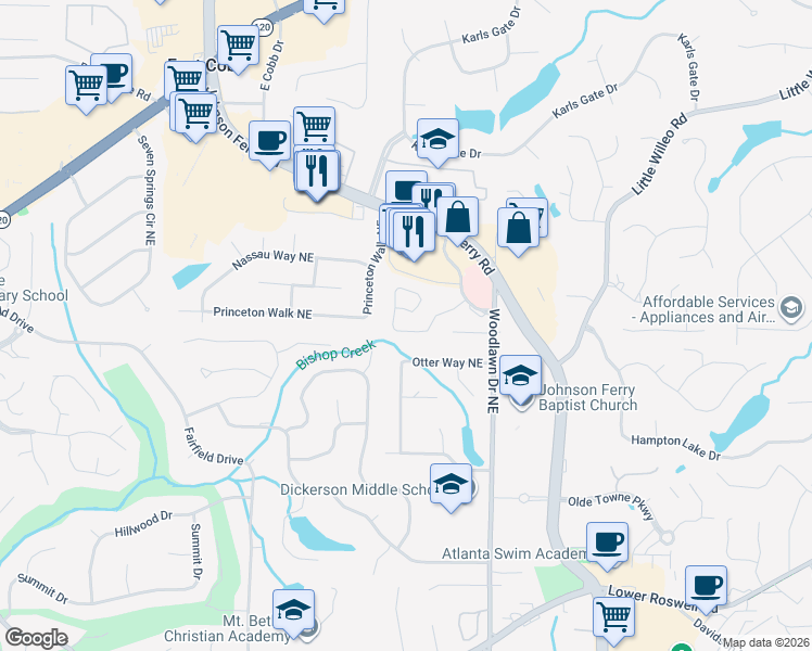 map of restaurants, bars, coffee shops, grocery stores, and more near 4479 Dobbs Crossing in Marietta