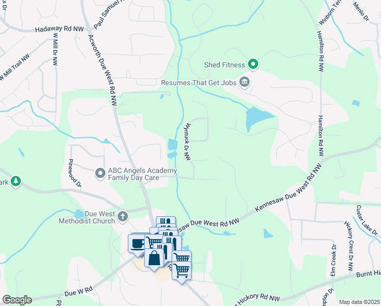 map of restaurants, bars, coffee shops, grocery stores, and more near 832 Wyntuck Drive Northwest in Kennesaw