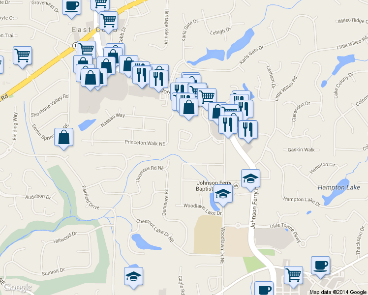 map of restaurants, bars, coffee shops, grocery stores, and more near 4479 Dobbs Crossing in Marietta