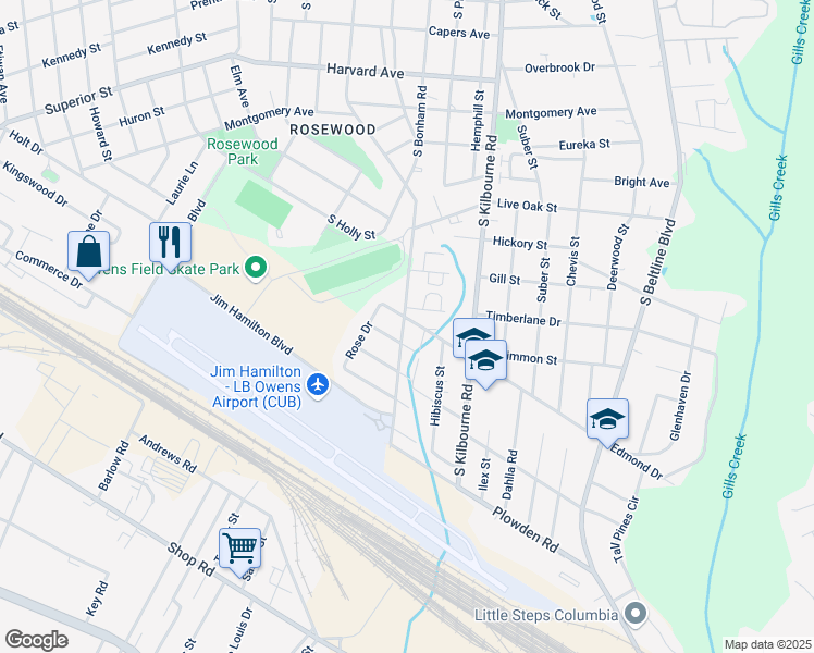 map of restaurants, bars, coffee shops, grocery stores, and more near 1302 South Ott Road in Columbia