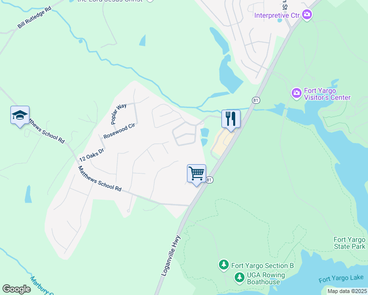 map of restaurants, bars, coffee shops, grocery stores, and more near 1484 Box Circle in Winder