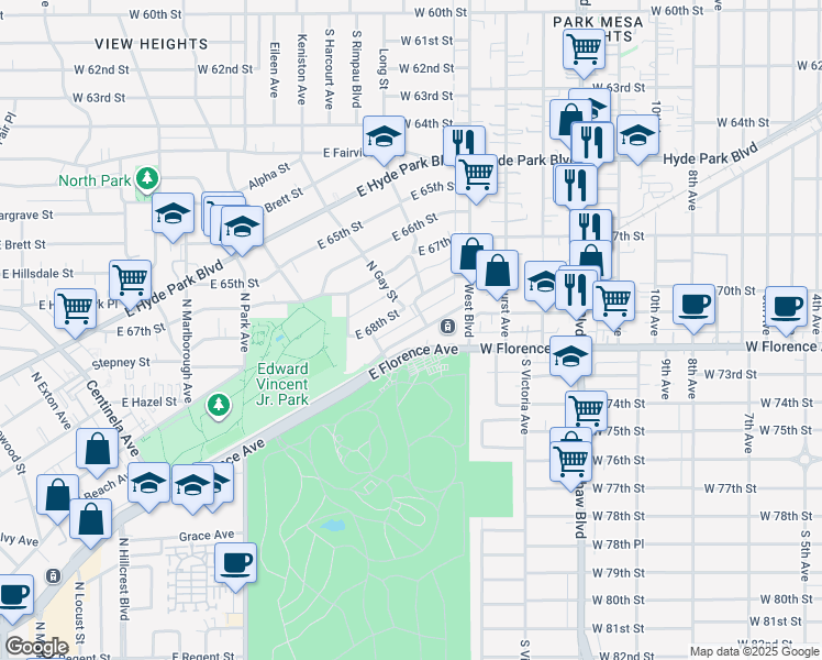 map of restaurants, bars, coffee shops, grocery stores, and more near 923 East Redondo Boulevard in Inglewood