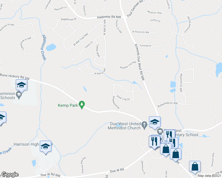 map of restaurants, bars, coffee shops, grocery stores, and more near 775 Pinewood Drive in Marietta