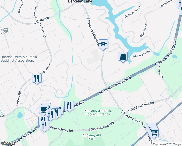 map of restaurants, bars, coffee shops, grocery stores, and more near 4620 Berkeley Walk Point in Duluth