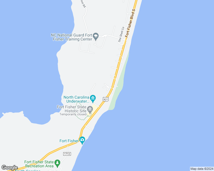 map of restaurants, bars, coffee shops, grocery stores, and more near 2206 Surfrider Circle in Kure Beach