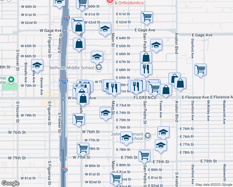 map of restaurants, bars, coffee shops, grocery stores, and more near in Los Angeles