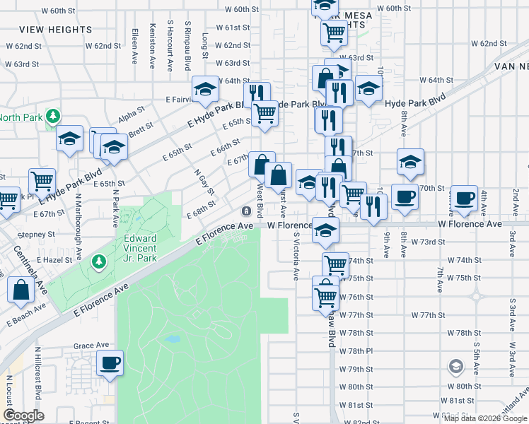 map of restaurants, bars, coffee shops, grocery stores, and more near in Los Angeles