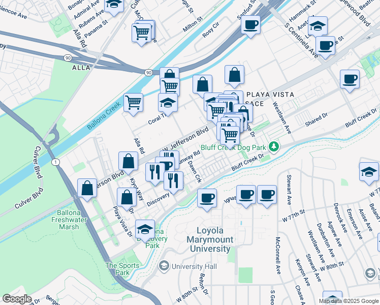 map of restaurants, bars, coffee shops, grocery stores, and more near in Los Angeles