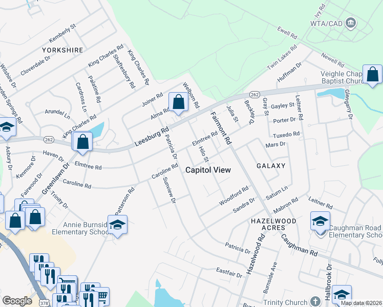 map of restaurants, bars, coffee shops, grocery stores, and more near 7118 Austin Street in Columbia